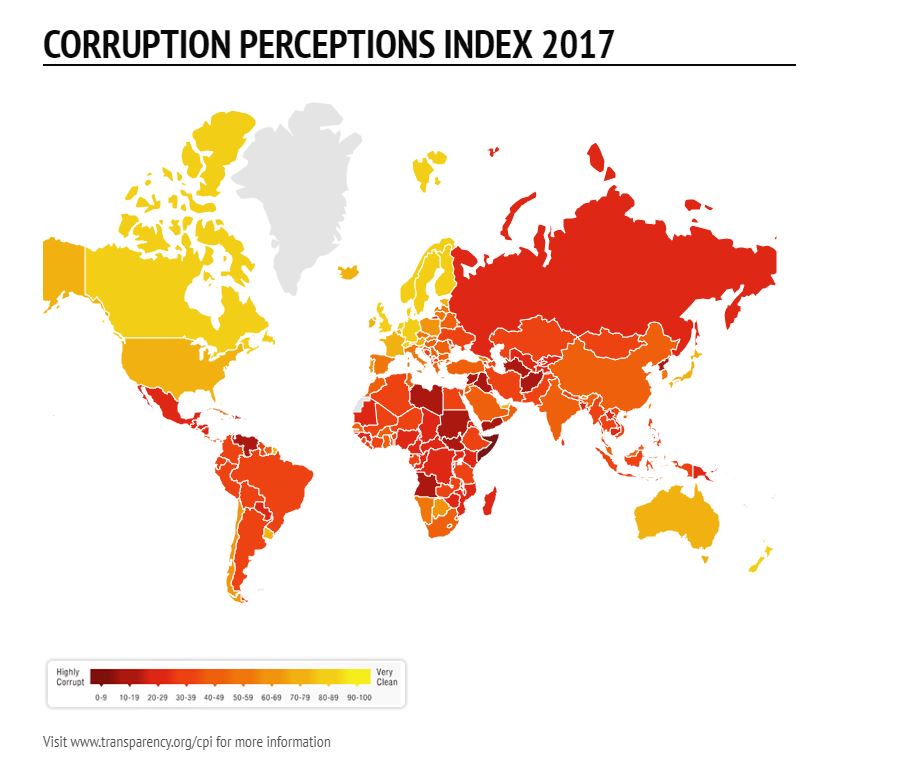 Map Corruption Perceptions Index 2017